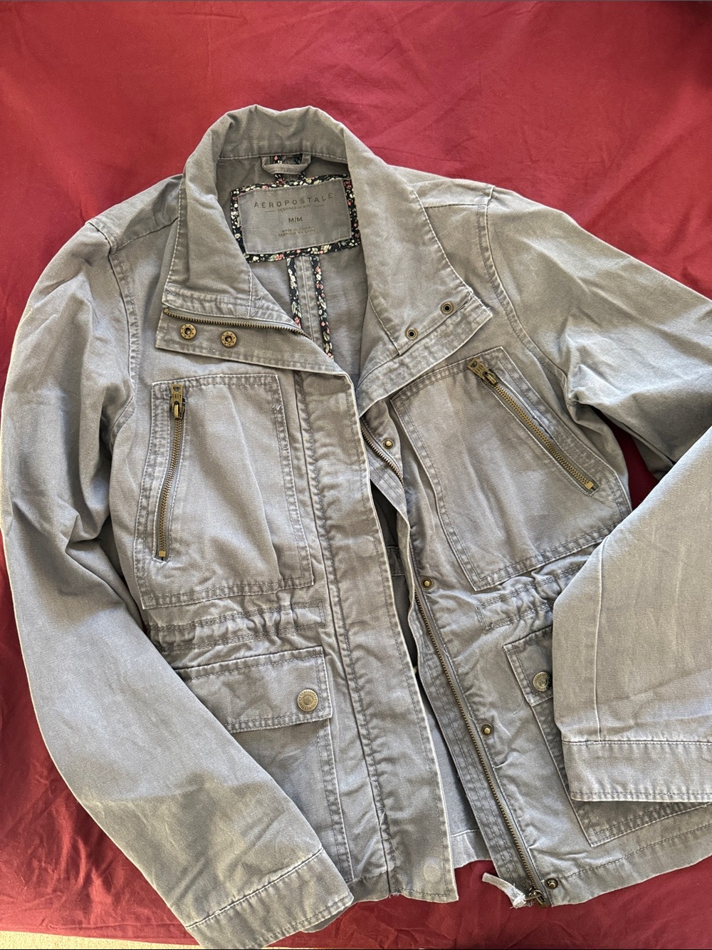 Aeropostale Women's Gray Utility Jacket with Zip Pockets looks darker than photo